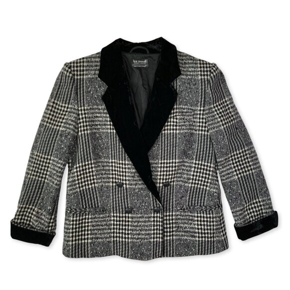 Vintage Lutz Teutloff Wool Glen Check Plaid Black White Blazer Jacket Academia - Picture 1 of 15